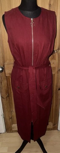 Principles Dress Size 12 Belted ZipFront Deep Red Rust Linen Blend Safari Pencil - 第 1/5 張圖片