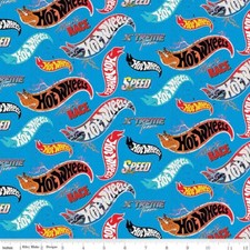 Hot Wheels Made to Race Logo Toss Blue Cotton Fabric