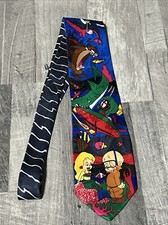 Vtg Looney Tunes Mania Neck Tie Men Accessory Bugs Bunny Taz 90  s Polyester W14
