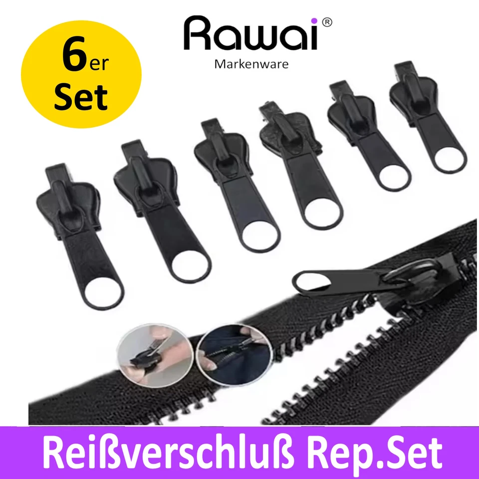 RAWAI Reißverschluss 6x Reparatur Set Zipper Ersatz Anhänger Schieber Verschluss GUT