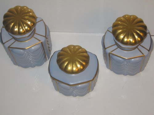 Vintage Art Deco Carlin Comforts Porzellan Waschtisch Kommode Set 3 Flaschen blau - Bild 15 von 24
