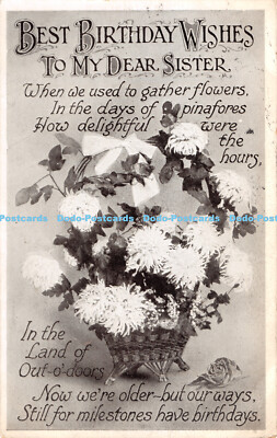 R407813 Best birthday Wishes to My Dear Sister Postcard 1915