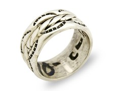 Navajo Ring .925 Silver Handmade Hand Stamped 3 Row Rope Band C.1980's Size 6.0