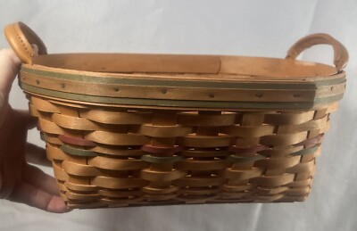 Longaberger  Farmhouse Large Oval  Basket Signed 2001 Handles Burg Green Striped