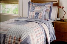 Authentic Kids Reversible Red Blue Plaid Country Patchwork 3-Pcs Twin Quilt Set