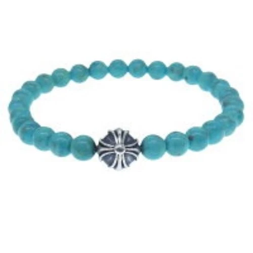 CHROME HEARTS Bracciale Perline Turchesi Cuori Cromati 6 5mm