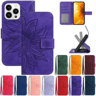 For iPhone 14 15 16 Pro Max 13 12 11 7 8 XS Magnetic Flower Leather Wallet Case