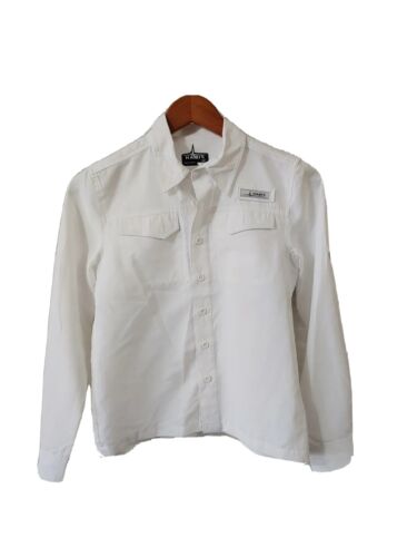 Habit Shirt Boys S/P Youth Long Sleeve Button Down White Fishing Pockets