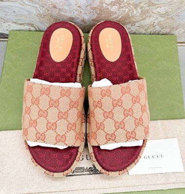 Gucci Canvas GG Monogram Angelina Platform Slide Sandals | eBay