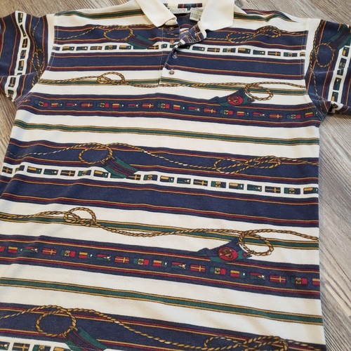 Vintage Bugle Boy Mens L Nautical Polo Shirt Collared Short Sleeve Rope Flags - Picture 4 of 11