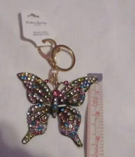 NWT Butterfly Keychain Rhinestones Goldtone Gift Box Included