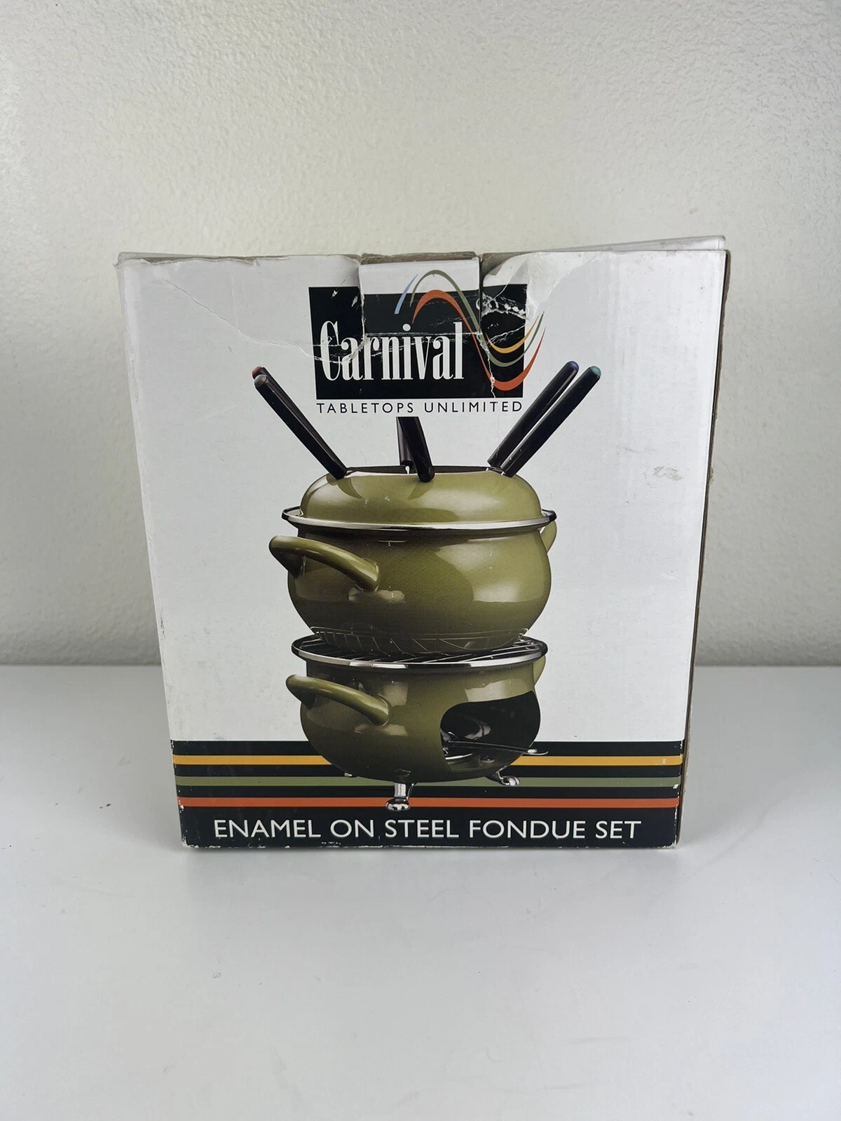Carnival Tabletop Fondue Set Orange Enamel On Steel New opened Box