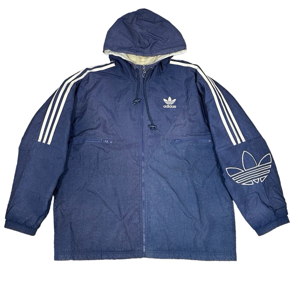 Vintage 90s Adidas Trefoil 3 Stripe Heavy Jacket Puffer Coat