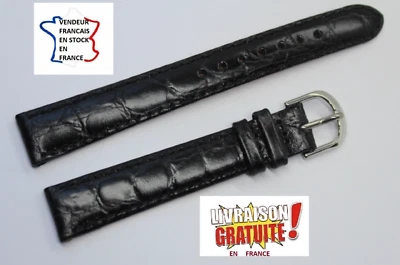 Bracelet montre , 14mm ; NOIR grain CROCO ; CUIR VERITABLE / 340-2 - Photo 1/2