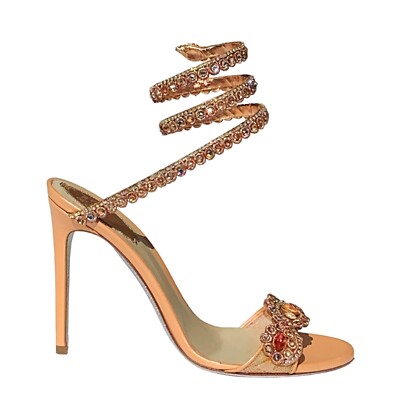 New Rene Caovilla Peach Crystal Embellished Leather Snake