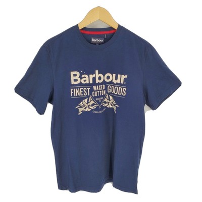 New Barbour Mens Finest Goods Graphic Print T Shirt Short Sleeve Navy Blue Large