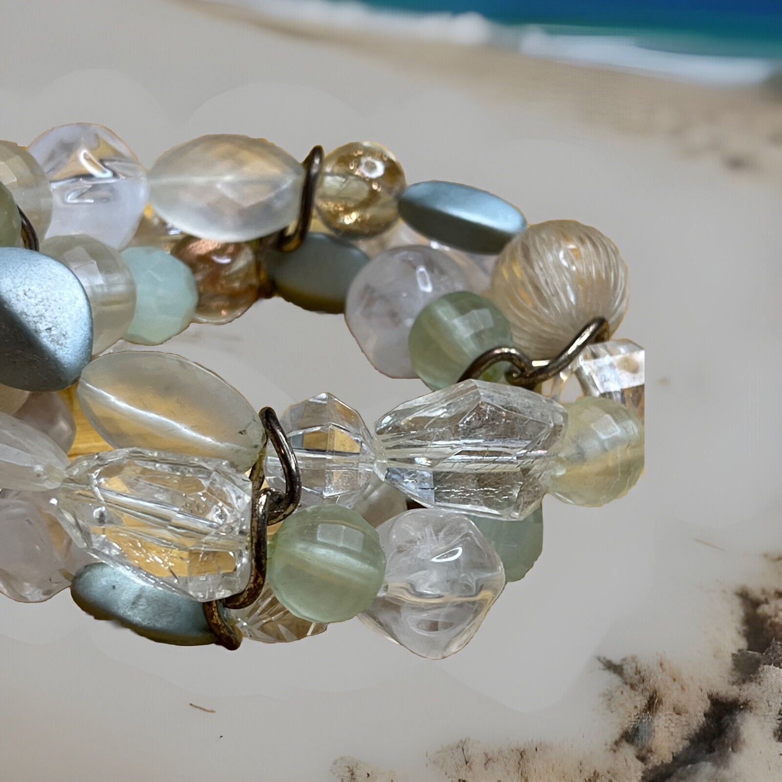 Triple Stack Beaded Stretch Bracelet Blue & Turqu… - image 9