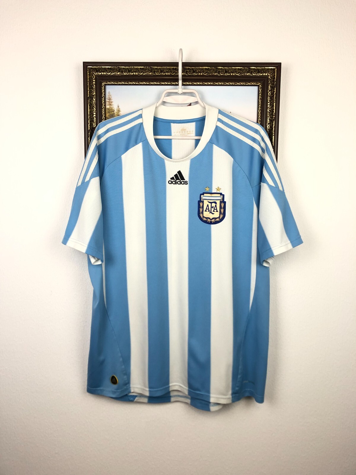 Argentina Home football shirt 2010 Soccer #10 Messi Adidas Jersey Mens Size L