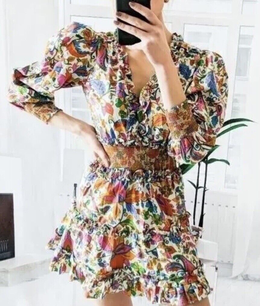 HOUSE OF HARLOW 1960 x NICOLE RICHIE Floral Smocked Tiered HOUSE OF HARLOW 1960 x NICOLE RICHIE Floral Smocked Tiered