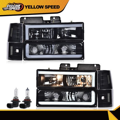 Fit For 88-93 Chevy C/K GMC Sierra Tahoe LED DRL Headlights Black/Smoked Lamps - Picture 2 of 10