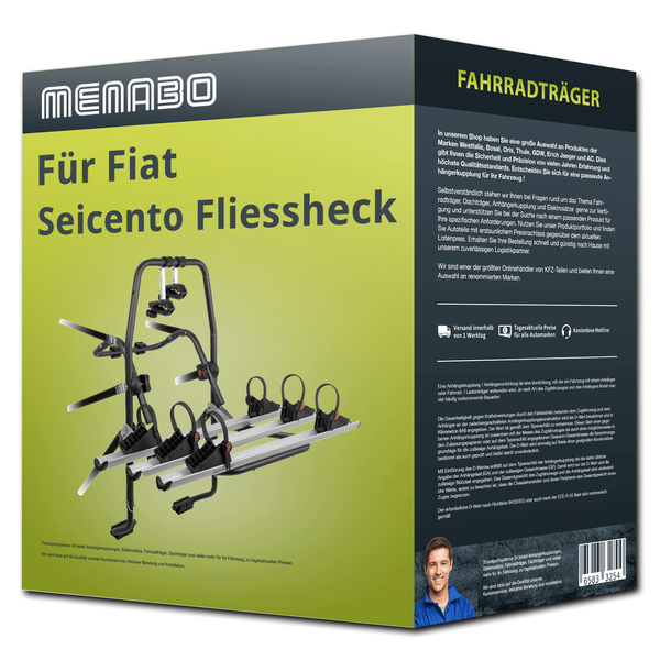 Menabo FahrradträGer Stand Up 3 Schwarz/Silber FüR Fiat Seicento Fliessheck 187-image