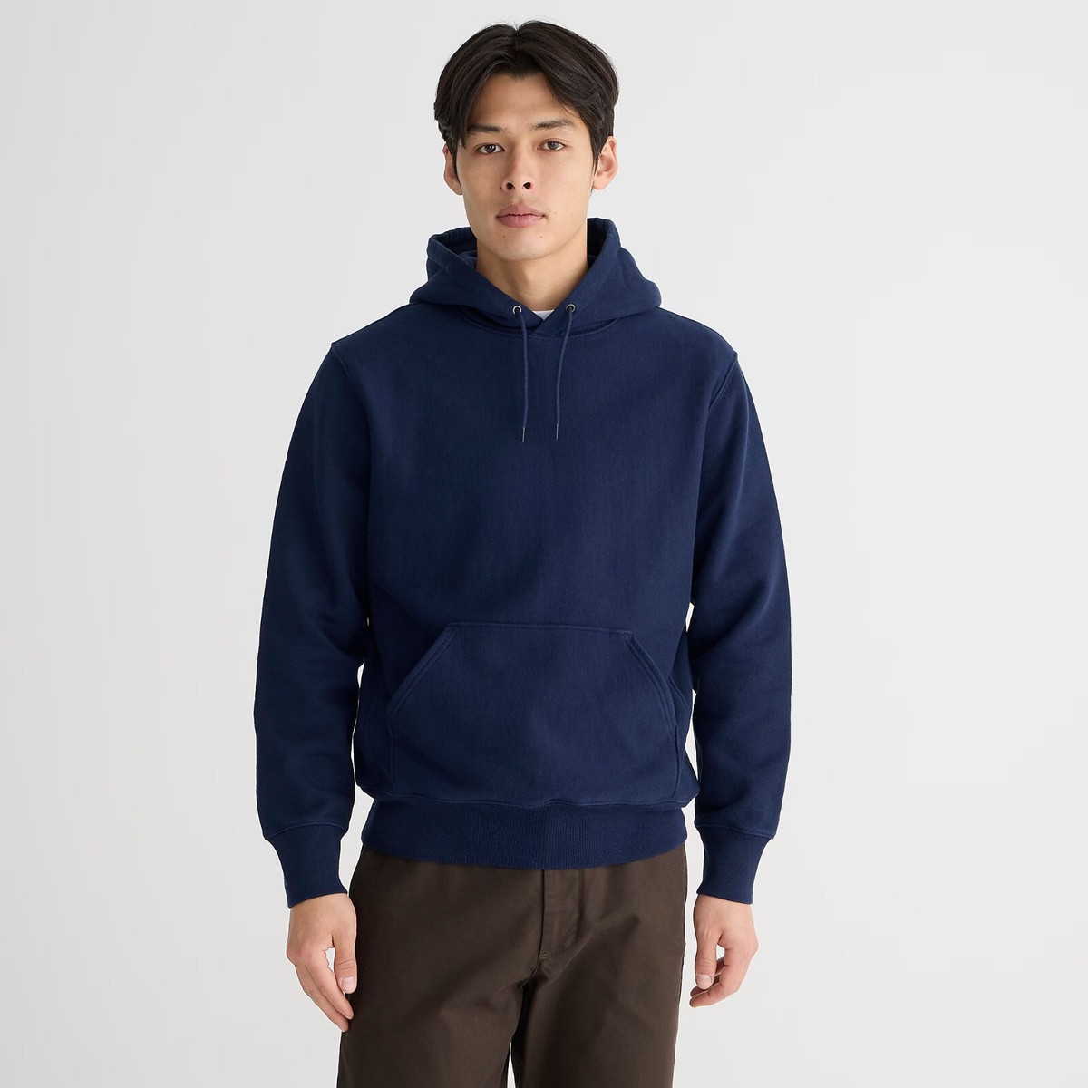 NWT J Crew Heritage 14 oz Reverse Weave Navy Blue Fleece Hoodie