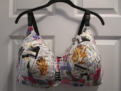 TORRID DREAM LIGHTLY LINED WIRE-FREE BRA IN EXTRA NEWSPAPER PRINT BLACK 46DDD