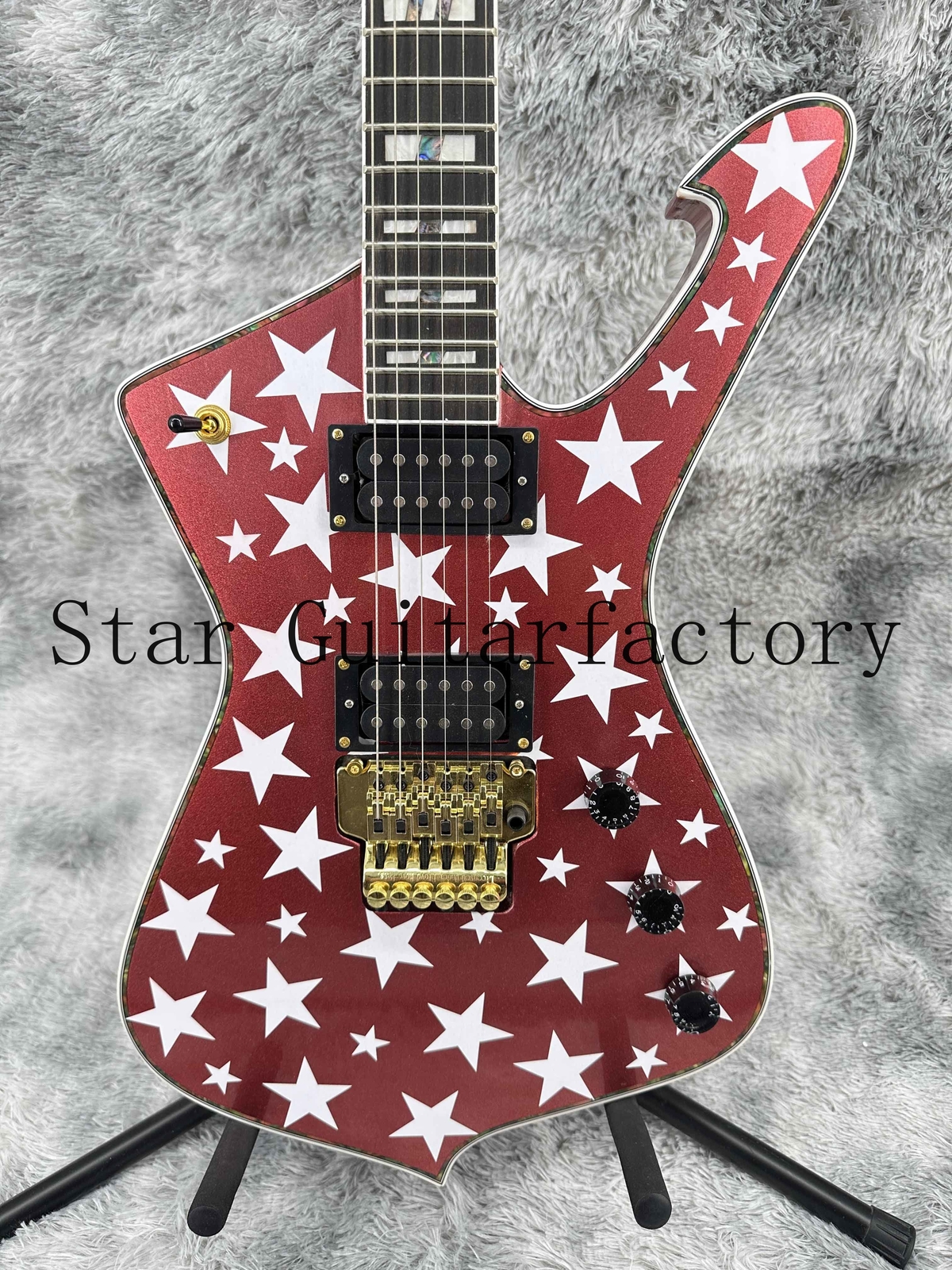 Iceman Red Electric Guitar Gold Part Solid Body Floyed Rose 6-strings Fast Ship