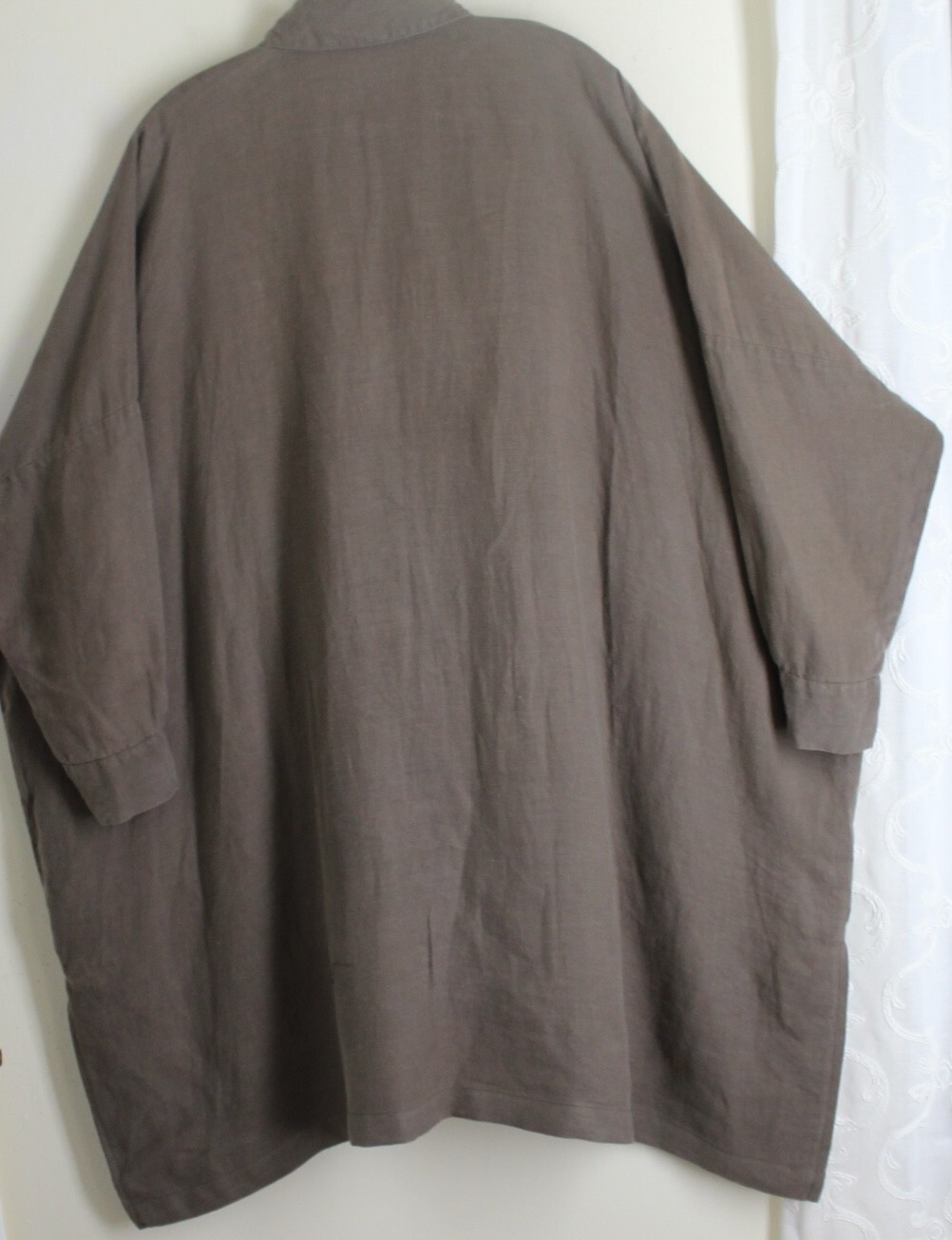 Eskandar Sz 1 2 NUTMEG NATURAL BROWN 40" Long Linen Tunic Shirt image 6