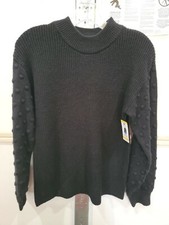 Vince Camuto Women's Bobble Stitch Sleeve Pullover Sweater. Black new with tags