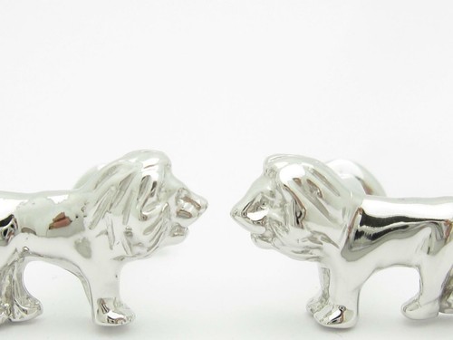 Platino Plata de Ley Personalizado Hecho a Mano 3D León Gemelos Diseño Novia - Imagen 2 de 12