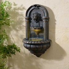 Antique Copper Finish Lionhead Fountain Outdoor Home Decor Wall Mounted LED