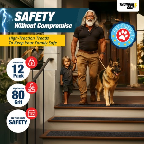 Outdoor Stair Treads Non Slip 30" x 6" - 12-Pack Weather Resistant Exterior G... - Picture 2 of 6