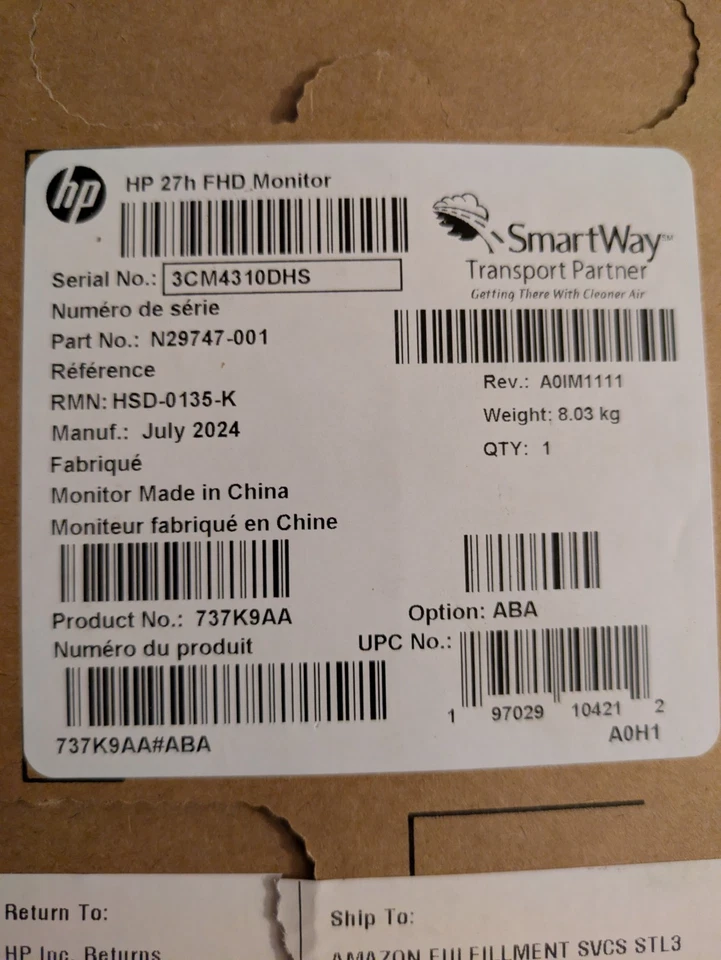 HP 27h FHD Monitor 27" 1920 x 1080 60 Hz IPS LED | 737K9AA - Image 2 of 2