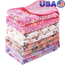 Soft Coral Velvet Puppy Blankets Paw Print Durable Washable Pet Bed Protector US