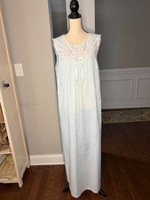 Vintage Shadowline Long Night Gown w/Lace  Embroiderey Blue Sz L