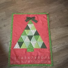 VTG Fabric Christmas Tree Advent Calendar With Pockets Wall Hanger 30.5 X 22.75