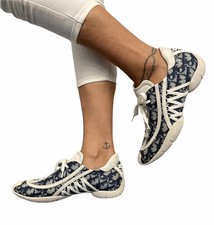 Christian Dior Trotter Monogram Sneakers Shoes 37 Blue White Rubber Cotton