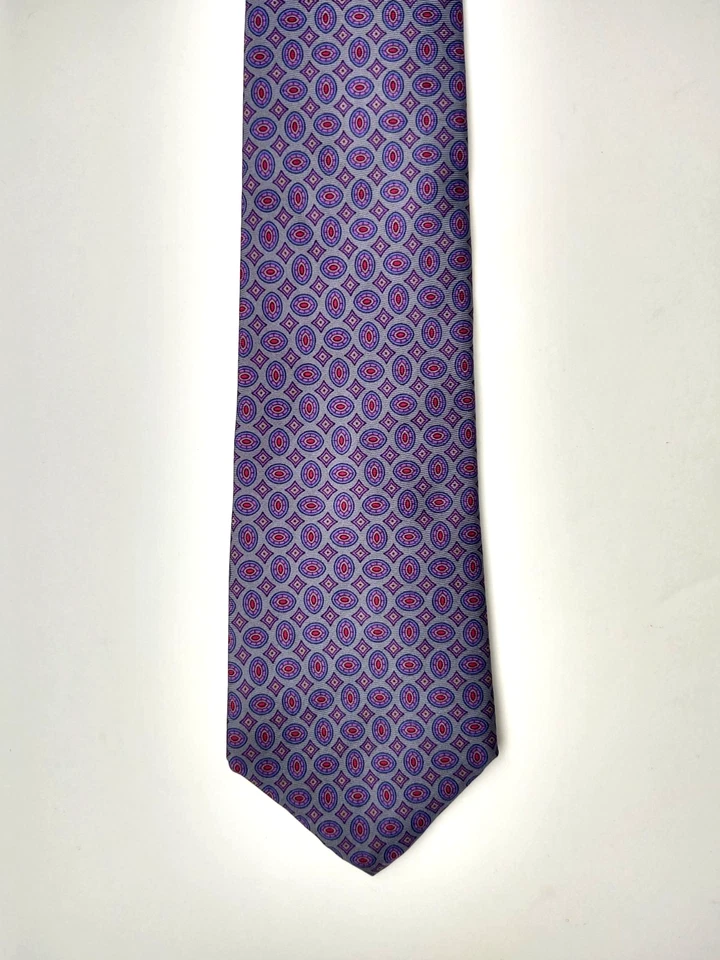 Corbata OAKTON LTD. Para Hombre 100% Seda EE. UU. "Limpia" Geométrica Gris/Multicolor Usada en Excelente Condición Corta Foto 2 de 4