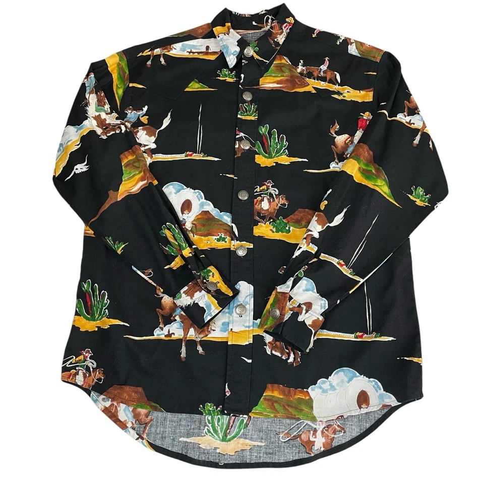 Винтажная футболка 70-х Roper Rodeo ковбойская на пуговицах черная маленькая - Изображение 3 из 4