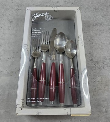 Fiesta Fiestaware Flatware CINNABAR Maroon Homer Laughlin 5pc Set NOS