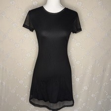 Stradivarius Woman’s Little Black Lined Swiss Dot Stretch Shift Dress Size Small