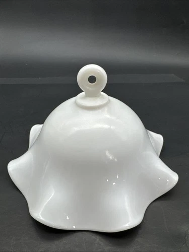 Vintage Antique White Milk Glass, Smoke Bell Oil Lamp Ruffled