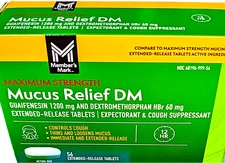 Member's Mark Mucus Relief DM Max Strength Guaifenesin 1200mg 56 Ct EXP12/26