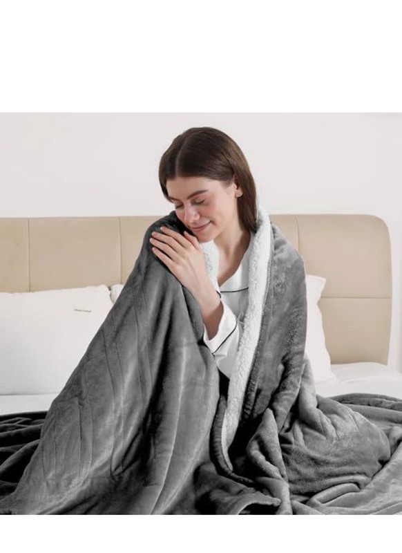 ESTINGO Electric Heated Blanket Throw Sherpa Light Gray 5 Heat Levels 4H Auto O…