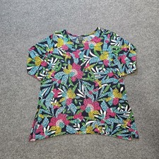 Clara Sun Woo Top Womens Szie Medium Black Pink Floral 3/4 Sleeve Stretch Casual