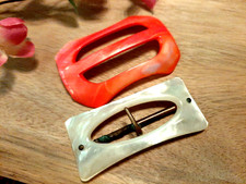 2 x Vintage Mother of Pearl , Abalone MOP Belt Buckles , Coral Pink