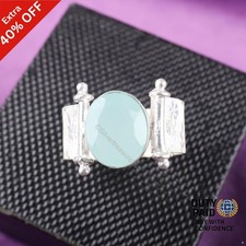 Christmas Deal Aqua Chalcedony Stone 925 Silver Band Handcrafted Ring Jewelry
