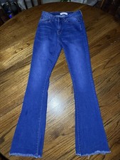 Red Bottoms Womens Cobalt Blue High Rise Flare Jeans Raw Hem Size 24 Inseam 29