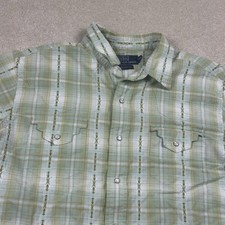 Vintage Polo Ralph Lauren Pearl Snap Shirt Mens Large Green Plaid Aztec Western